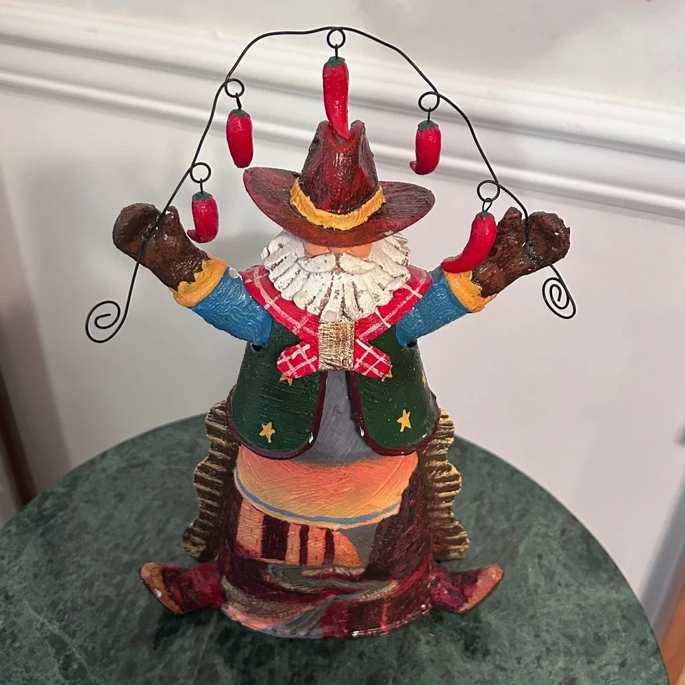 Southwestern Cowboy Santa Figurine Chili Peppers Canyon Landscape Rustic Decor